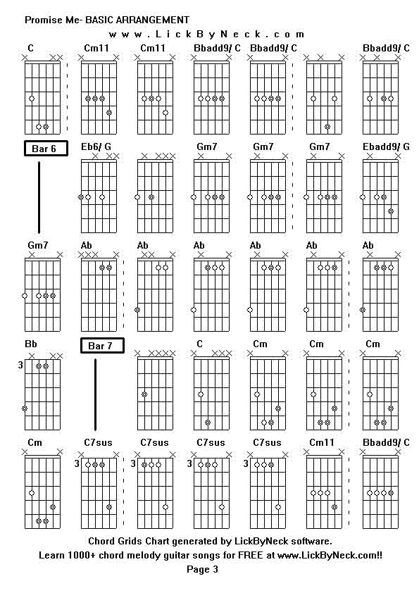 Chord Grids Chart of chord melody fingerstyle guitar song-Promise Me- BASIC ARRANGEMENT,generated by LickByNeck software.